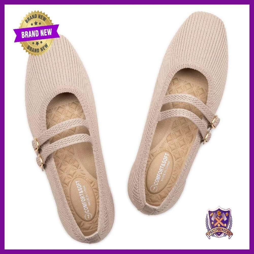 Women's Square Toe Mary Jane Ballet Flats with Adjustable Strap